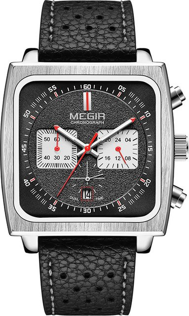 MEGIR Armbanduhr, Quarz, blau, schwarzes eckiges Zifferblatt, Lederband, Herren - Bild 1