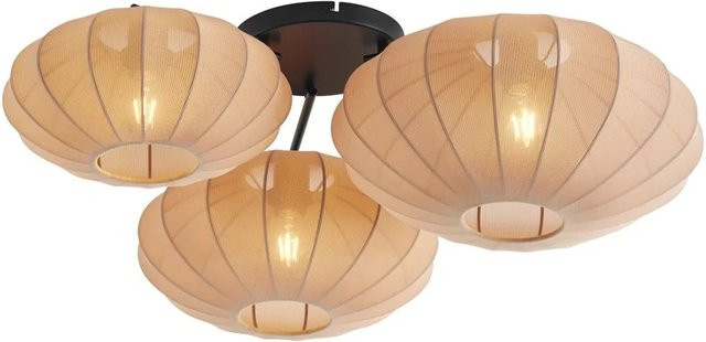 QAZQA Japandi Deckenleuchte Bida in Braun und Beige mit 3 Stoffschirmen und runder Form - Bild 1