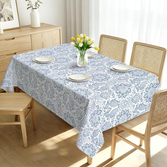 JMG Household Supplies Rechteckige Tischdecke im Boho Paisley Blumendruck, Blau, B/B: 140 x 280 cm - Bild 1