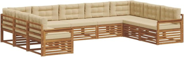 vidaXL Sofagarnitur 9-teilig aus Akazie Massivholz in Natur und Beige mit modernem Design - Bild 1