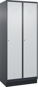 C+P Spind Classic PLUS Garderobenschrank mit Sockel, 2 Abteile, Zylinderschloss und 4 Garderobenhaken, Farbe: Anthrazit/Grau/Schwarz, H x B x T: 195 x 80 x 50 cm - Bild 1