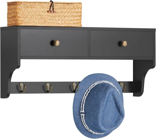 SoBuy Wandgarderobe aus MDF mit 2 Schubladen und 5 Haken in Schwarz FRG178-SCH - Bild 1
