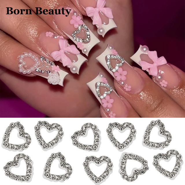 Misscheering Nail Art Charms, Herz Form, Silber, 10 Stück - Bild 1