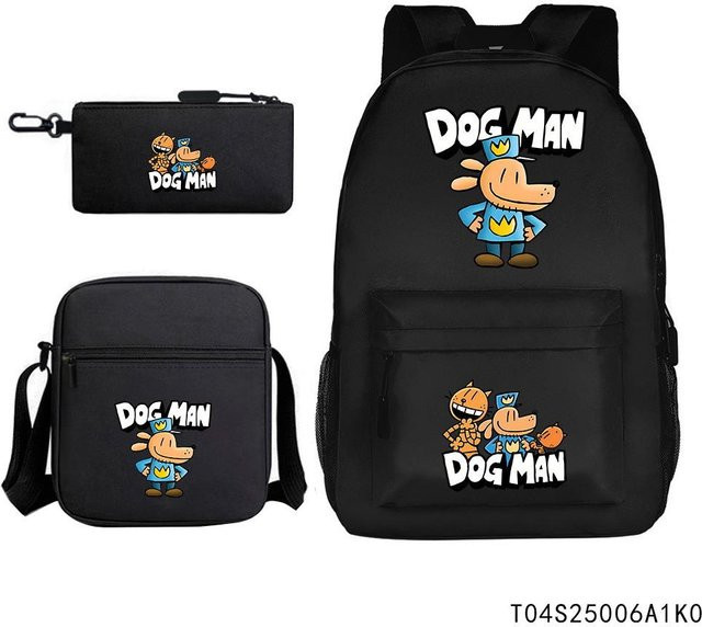 3-teiliges Schulrucksack-Set aus Oxford-Stoff in Schwarz mit Schultasche, Schultergurt und Federmäppchen - Bild 1