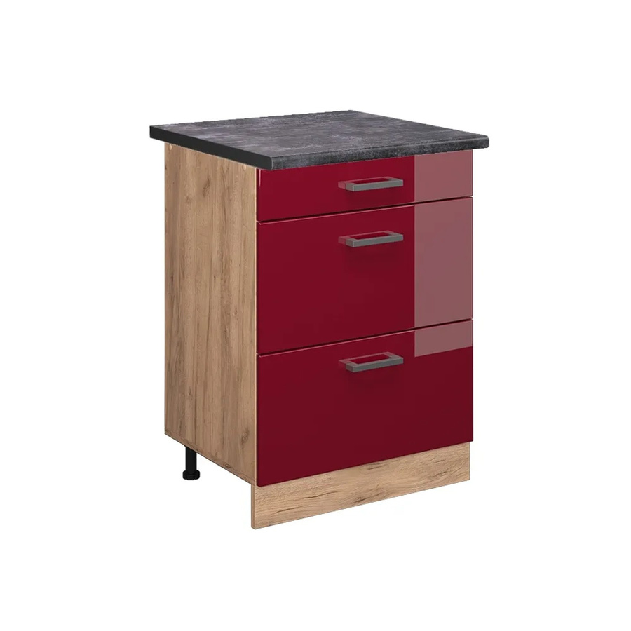 Vicco Küchenunterschrank R-Line in Bordeaux Hochglanz und Goldkraft Eiche mit Schubladen, Farbe Anthrazit, B/T/H: 60 x 60 x 81,6 cm - Bild 2