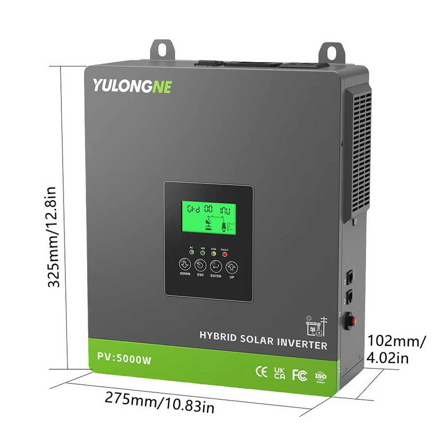YULONGNE Off-Grid Hybrid-Solarwechselrichter 3300W 24VDC 230VAC mit 120A MPPT Solarladeregler, max. 5000W PV-Leistung, grau - Bild 2
