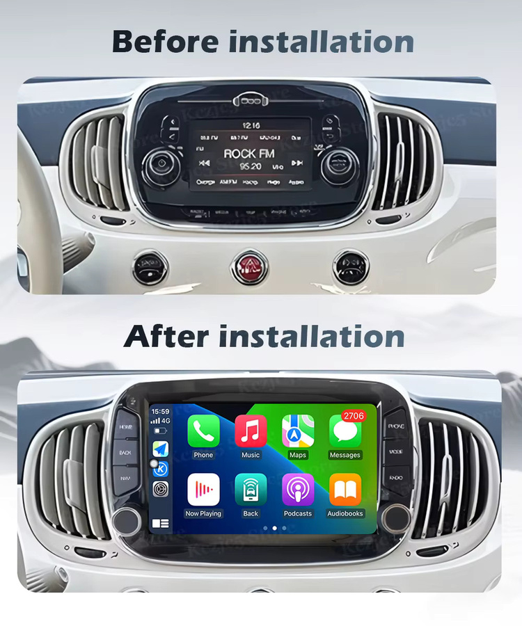QiumianNavi Android 16 Multimedia-Navigationssystem für FIAT 500 (2016-2019) mit GPS, kabellosem CarPlay, WLAN und Bluetooth, Schwarz - Bild 2
