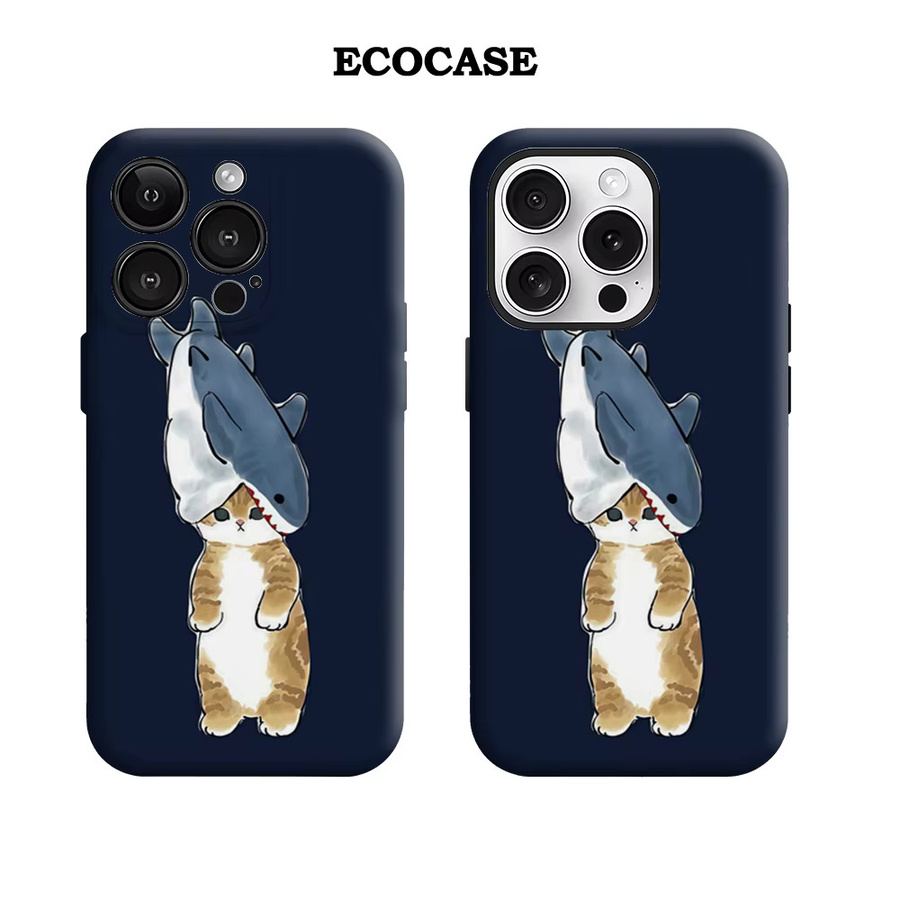 Potdemiel Handyhülle Shark Hat Tabby Cat für iPhone 17 16 15 14 13 Pro Max Plus mit doppelschichtiger Rückseite in Blau - Bild 2