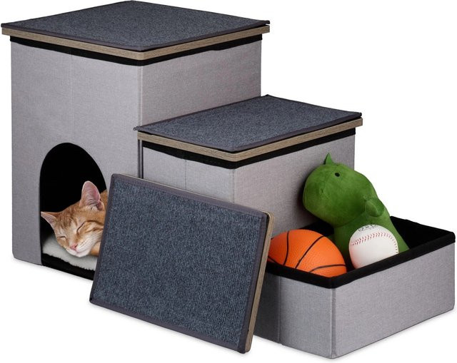 Relaxdays Hundetreppe mit Höhle, faltbar, Grau Schwarz, Polyester und MDF, B/T/H: 72 x 41,5 x 33 cm - Bild 1