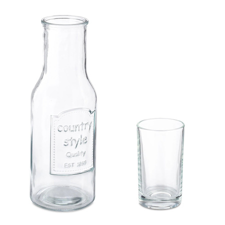 Relaxdays Wasserkaraffe Set mit 4 Gläsern aus Glas in Transparent, tropffrei, Höhe: 27,5 cm, Breite: 9,5 cm