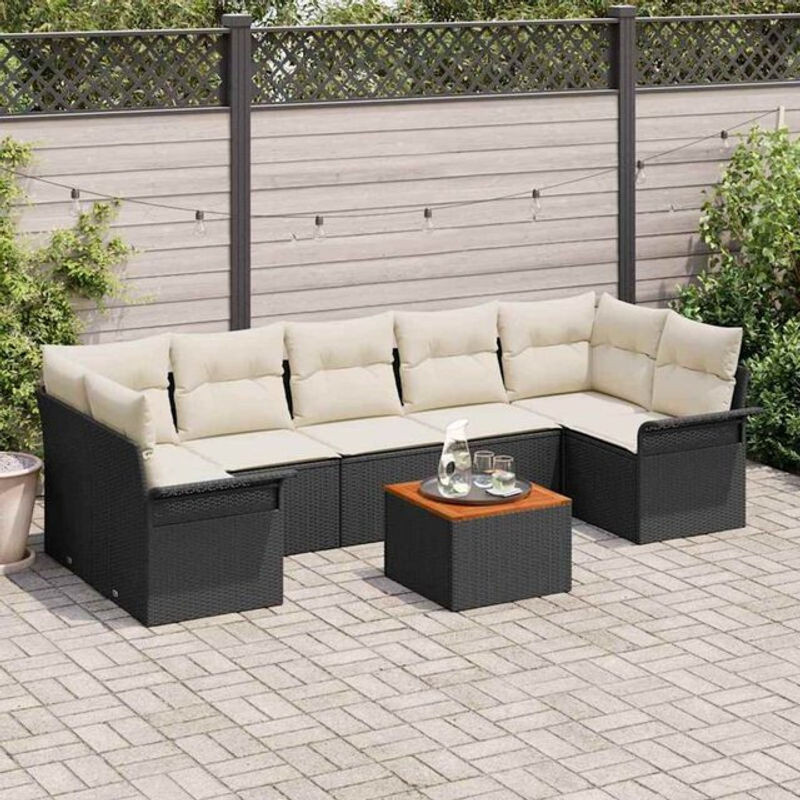 Vidaxl Garten-Sofa-Set aus Polyrattan mit 8-teiligem Kissen-Set in Schwarz und Creme, B/T/H: 55 x 55 x 37 cm - Bild 1