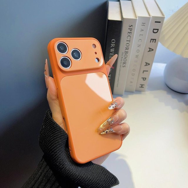 CSWO02 Schutzhülle für iPhone 17, 16, 15, 14 Plus und 13 Pro Max aus glänzendem Hart-PC in Orange mit stoßfester Rückseite und rutschfester Oberfläche - Bild 1