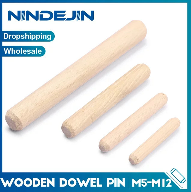 NINDEJIN Holzdübelstifte mit gerader Nut für Möbelbau und DIY-Projekte in den Größen M5, M6, M8, M10 und M12 - Bild 1