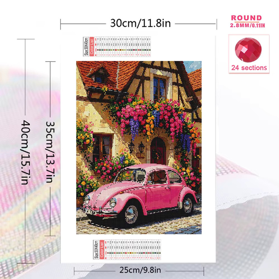 EverShine Diamant-Stickerei Straßenlandschaftsgemälde mit Blumenhaus und Auto, Mehrfarbig, B/H: 30 x 20 cm - Bild 2