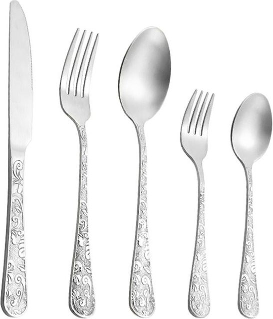 Yiran Furniture Besteckset aus Edelstahl in Gold, 5-teiliges Luxus-Geschirrset mit Messer, Gabel und Löffel für Bankett und Party - Bild 1