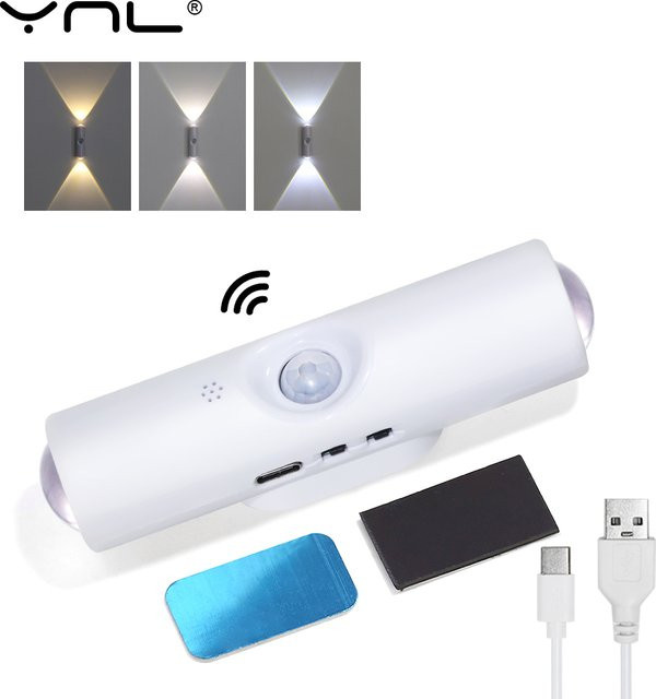 YNL LED-Nachtlicht mit Bewegungsmelder und USB-Ladefunktion, weiß, 3 Farben wechselnd, ideal für Schrank, Küche und Möbel - Bild 1