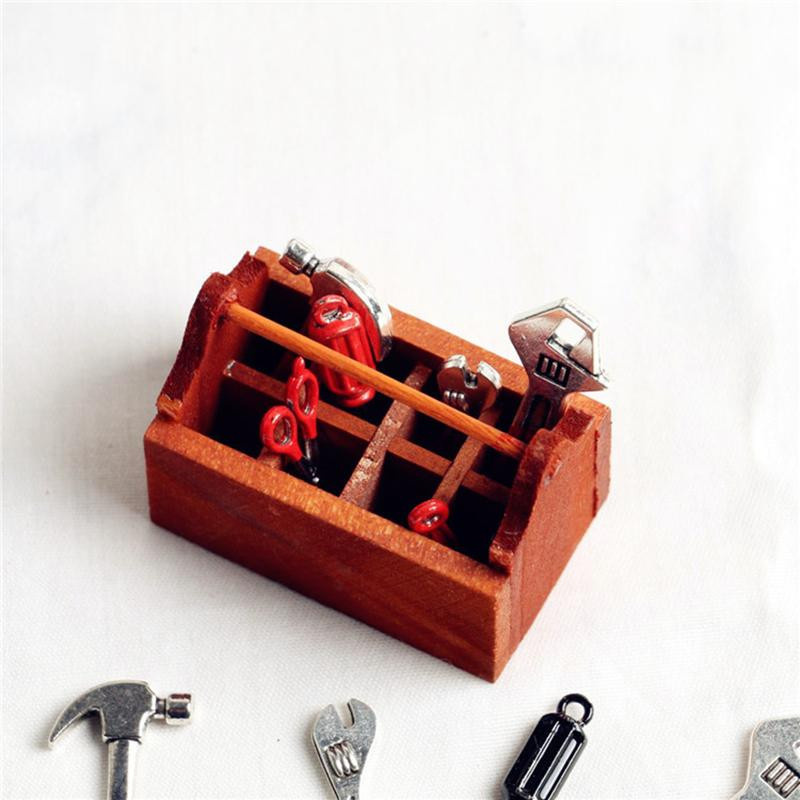 Puppenhaus Miniatur Zubehör Holz Toolbox Set Werkzeugkasten - Bild 2