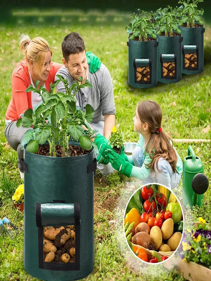 5er Set Garten Pflanzsäcke aus PE-Tuch in Grün für Gemüse und Kartoffeln - Bild 5