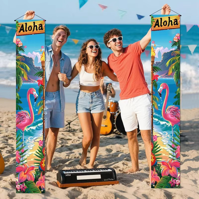 VIKAMA Sommer-Türbanner Flamingo und Surfbrett als maritime Strandparty-Dekoration für den Außenbereich, Mehrfarbig, B/H: 30 x 180 cm - Bild 3