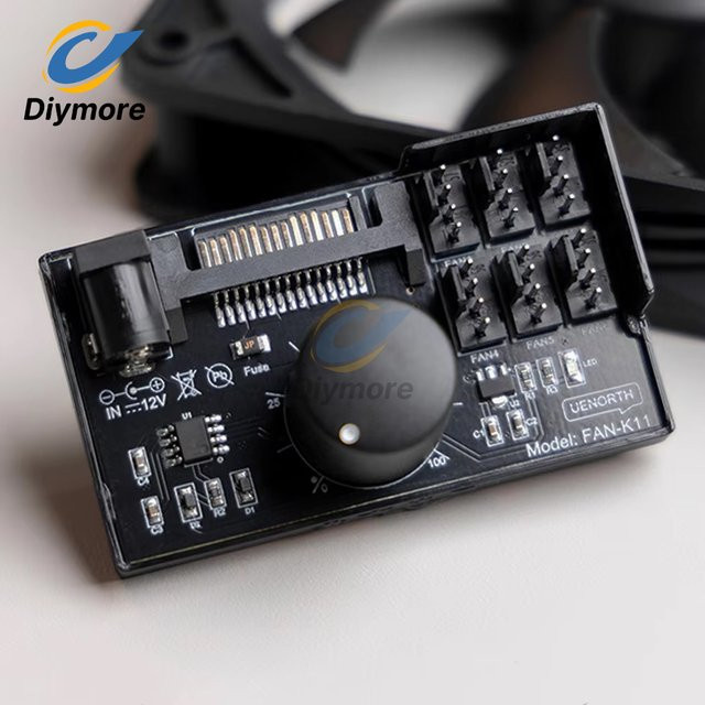 diymore 4-Pin 12V PWM Lüftersteuerung und PC-Lüfteradapter-Hub mit SATA-Stromversorgung, 60W 5A Controller, Schwarz - Bild 1
