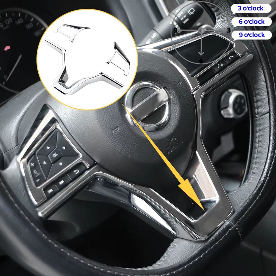 Lenkrad Panel Knopf Abdeckung Trim Aufkleber in Silber für Nissan Xtrail T32 Rogue Note Qashqai J11 Versa Juke Micra Kicks Leaf Sentra - Bild 1