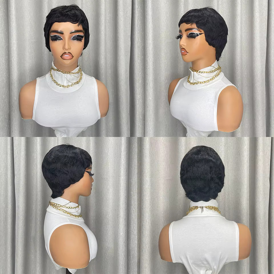 OYM HAIR Pixie-Perücke, schwarz, 100 % Echthaar, Damen - Bild 2