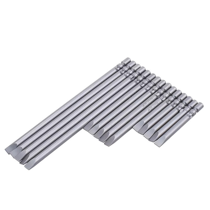 10 Stück Paowuxian Schlitz-Magnetschraubendreher-Bits aus S2-Stahl in Silber, Rundschaft 4 mm, SL1.6-SL4 - Bild 2