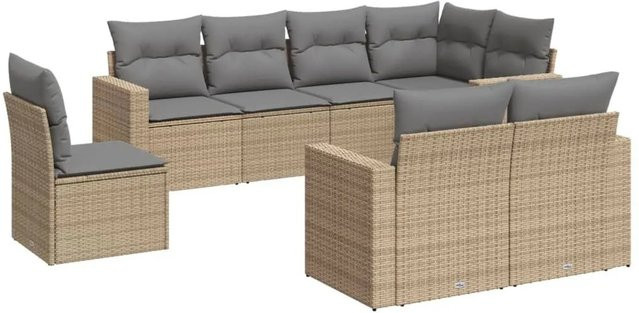 vidaXL 8-teilige Garten-Sofagarnitur aus PE-Rattan in Beige mit Sitzkissen und Stauraum - Bild 1