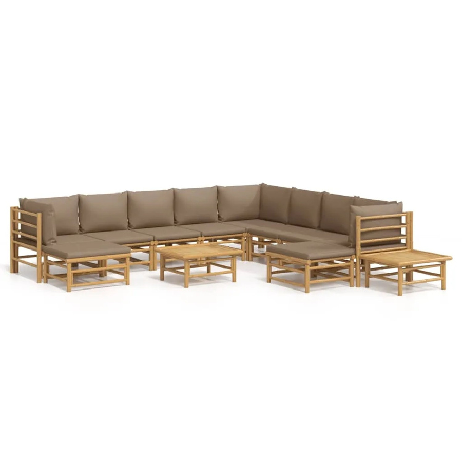 vidaXL 12-tlg Garten-Lounge-Set aus Bambus mit Kissen in Taupe und Braun - Bild 2