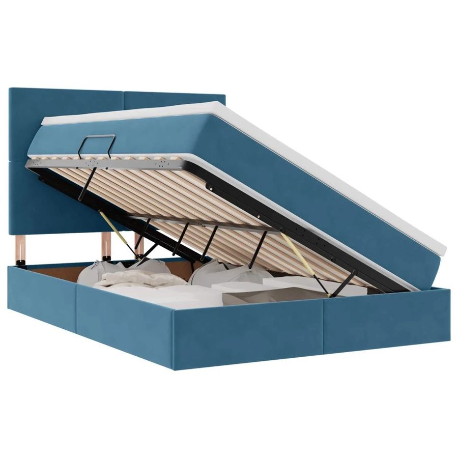 vidaXL Aufbewahrungsbett mit Matratze aus Samt in Dunkelblau, B/T/H: 140 x 200 x 44 cm - Bild 2