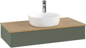 V&B Waschtischunterschrank Antao mit Beleuchtung, Eiche Honig, Lackiert in Grau Grün, B/T/H: 100 x 50 x 19 cm - Bild 1