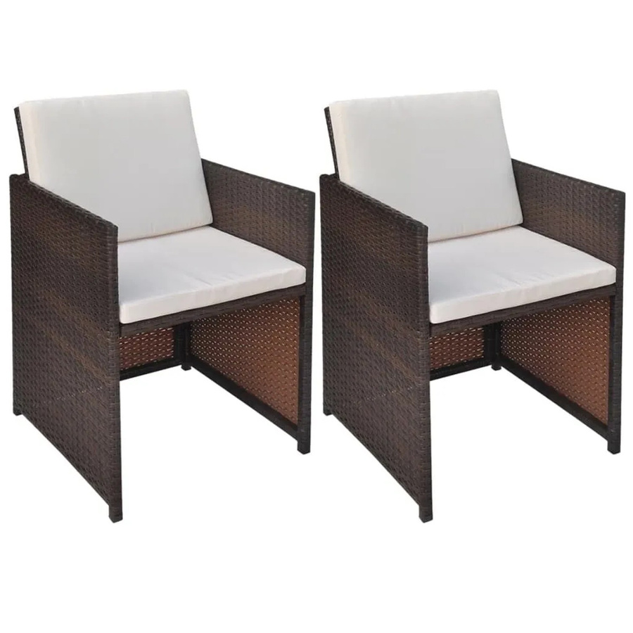 Furnicato Gartenstuhl Set aus 2 Stück in Braun mit Polstern und Kissen aus PE Rattan und Stahlrahmen - Bild 2