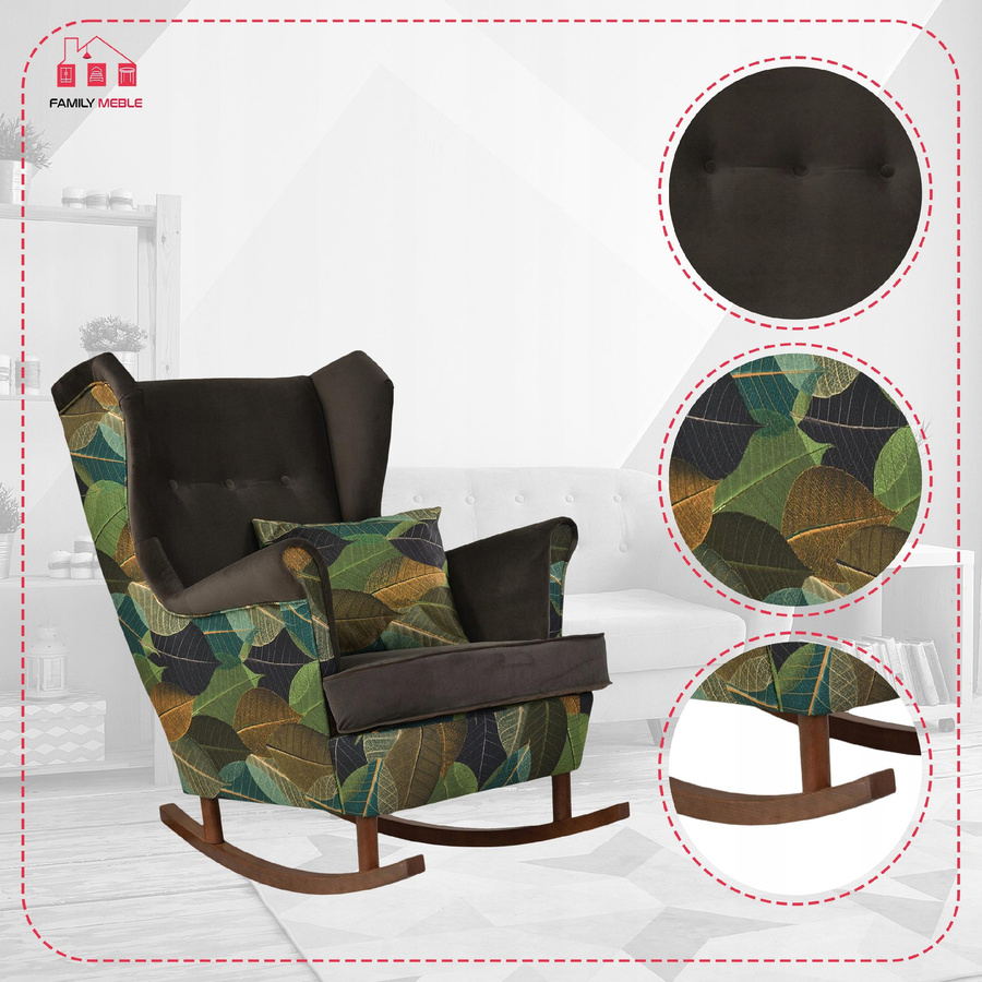 Ohrensessel Ari Print Duo Schaukel von Family Möbel in Braun mit Blätter-Design im skandinavischen Stil - Bild 4