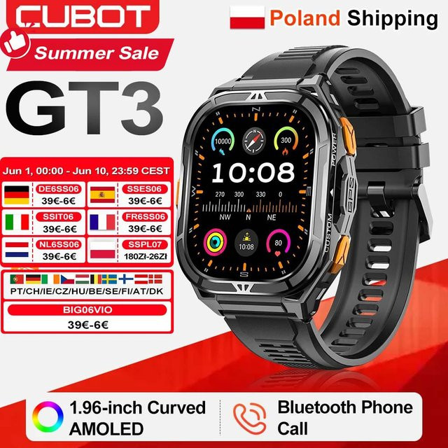 Cubot GT3 Smartwatch mit 1,96-Zoll AMOLED-Display, 5ATM wasserdicht, Fitness-Tracker mit GPS, Herzfrequenzmessung und SpO2-Monitor, 480 mAh Akku - Bild 1