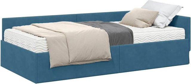 vidaXL Eckbettgestell mit Matratze in Blau aus Samt, 2-teiliges Set - Bild 1