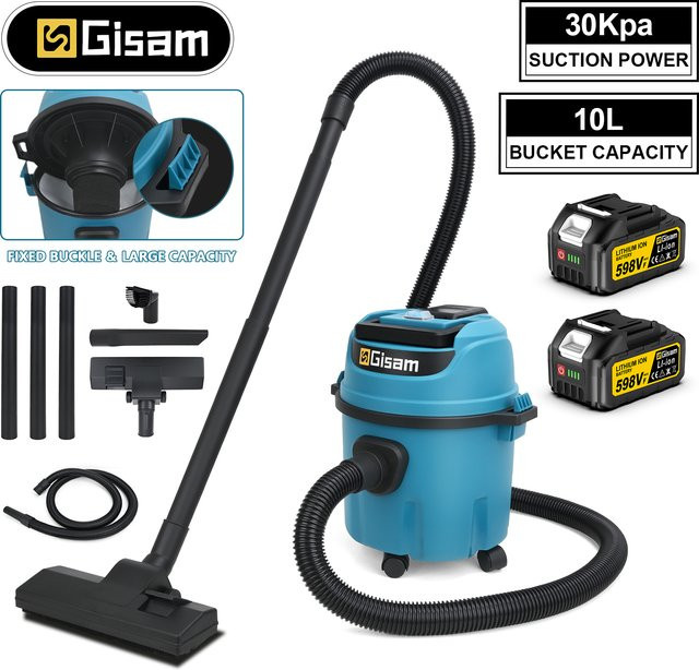 Gisam Elektrischer Nass- und Trockensauger 10L in Blau für Makita 18V Akku mit 30Kpa Saugkraft - Bild 1