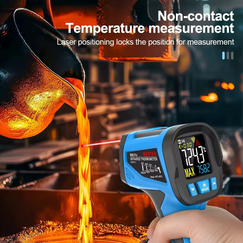 Mestek Digitales Infrarot-Thermometer Blau - Berührungsloses Laser-Temperaturmessgerät mit Pyrometer und Hygrometer für Messbereiche von -50 bis 800 Grad - Bild 3