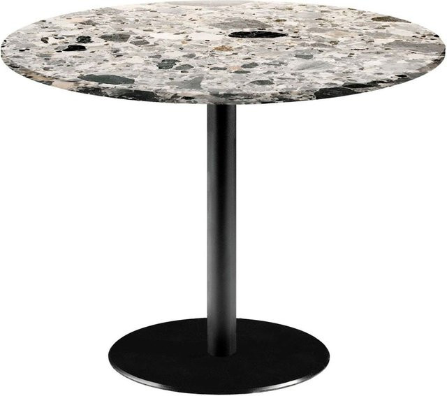 RestooTab Tisch Rome XL rund mit Stein und Marmor Dekor, Platte grau/terrazzo und Gestell schwarz, H: 73 cm, Ø: 120 cm - Bild 1