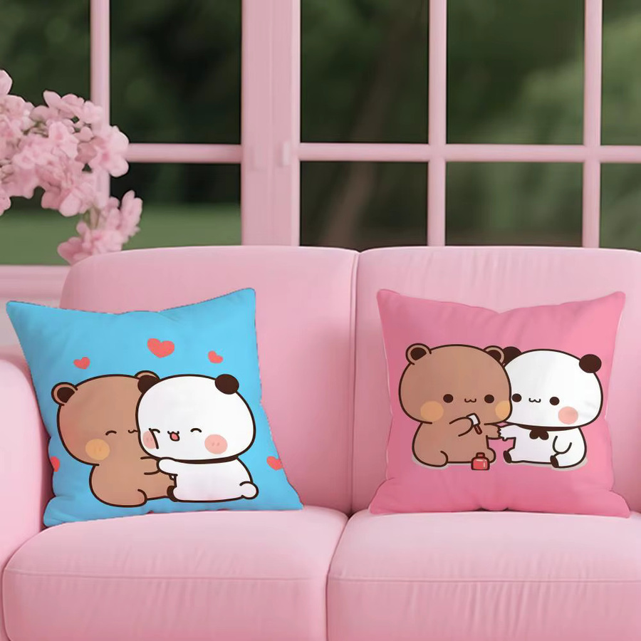 P-Panda Bubu und Dudu Kissenbezug aus Plüsch, wendbares quadratisches Kissen in Weiß und Multicolour, Breite: 30 cm, Höhe: 30 cm, Tiefe: 30 cm - Bild 3