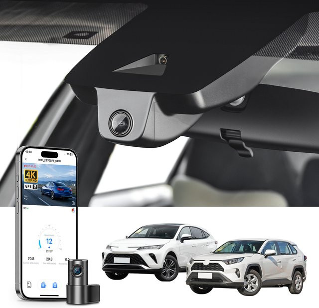 Mangoal 4K Dashcam für Toyota RAV4 & RAV4 Hybrid 2019-2025 Modell A/B in Schwarz mit GPS, Wi-Fi und App-Steuerung sowie Nachtsicht - Bild 1