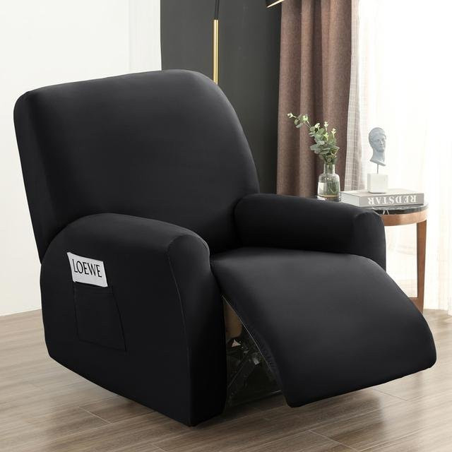 4er-Set KORAN Liegesofa-Abdeckungen aus Polyester, wasserabweisend und rutschfest, elastisch, schwarz - Bild 1