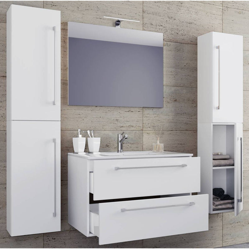 VCM Badmöbel-Set Badinos 5-tlg. in Weiss mit Keramik-Waschbecken, Unterschrank und Spiegel, B/H/T: 80 x 150 x 46 cm - Bild 3