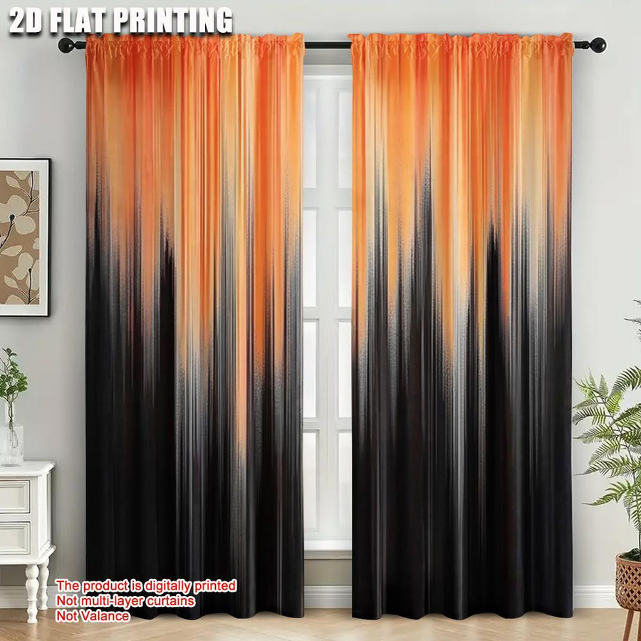 Tonnika Chen Vorhänge Set mit Farbverlauf in Orange und Schwarz aus Polyester, Breite: 100 cm, Höhe: 70 cm - Bild 3
