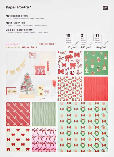 Rico Design Paper Poetry Motivpapierblock Put a Bow on It in A4 mit Pink, Gold, Rot und Multicolor - Bild 1