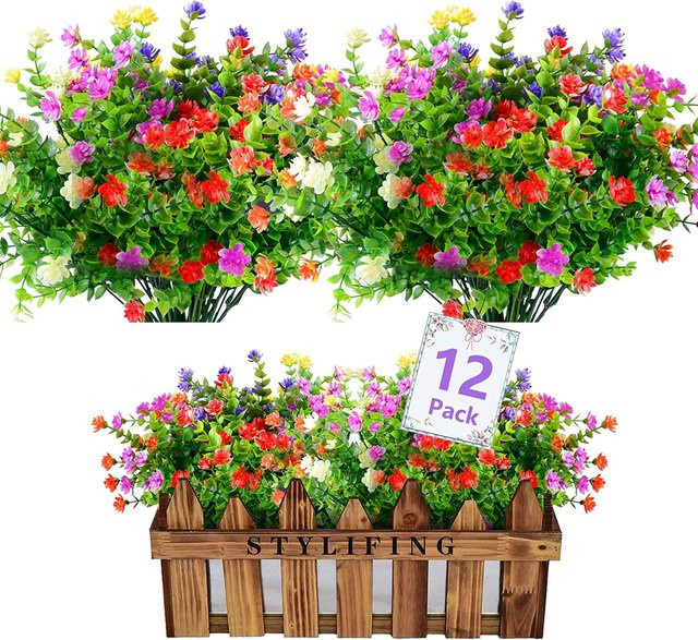 Uflower Künstliche grüne Sträucher UV-beständige Kunstpflanzen für Garten, Hochzeit und Büro Dekor - Bild 1