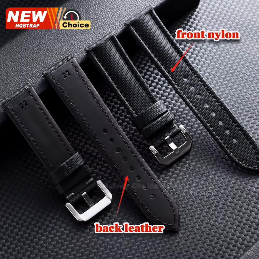 HQstrap Uhrenarmband Nylon, Schwarz, 20mm 22mm 23mm - Bild 3