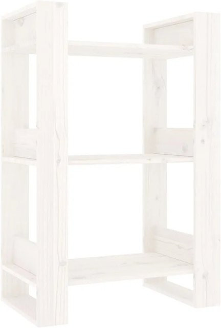 vidaXL Bücherregal und Raumteiler aus Massivholz Kiefer in Weiß, B/T/H: 60 x 35 x 91 cm - Bild 1