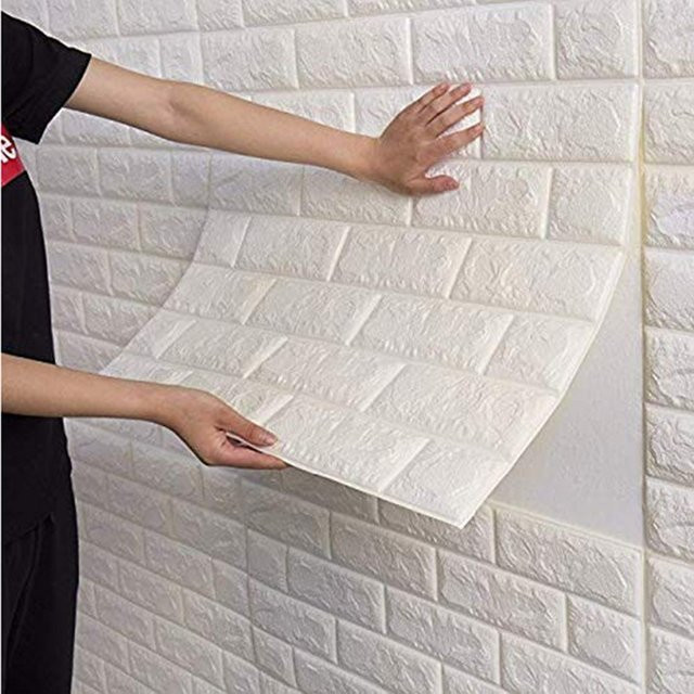 Selbstklebende 3D-Tapete von ctzszzmm in Weiß mit Ziegelmuster, feuchtigkeitsbeständig und wasserdicht, Breite: 70 cm - Bild 1