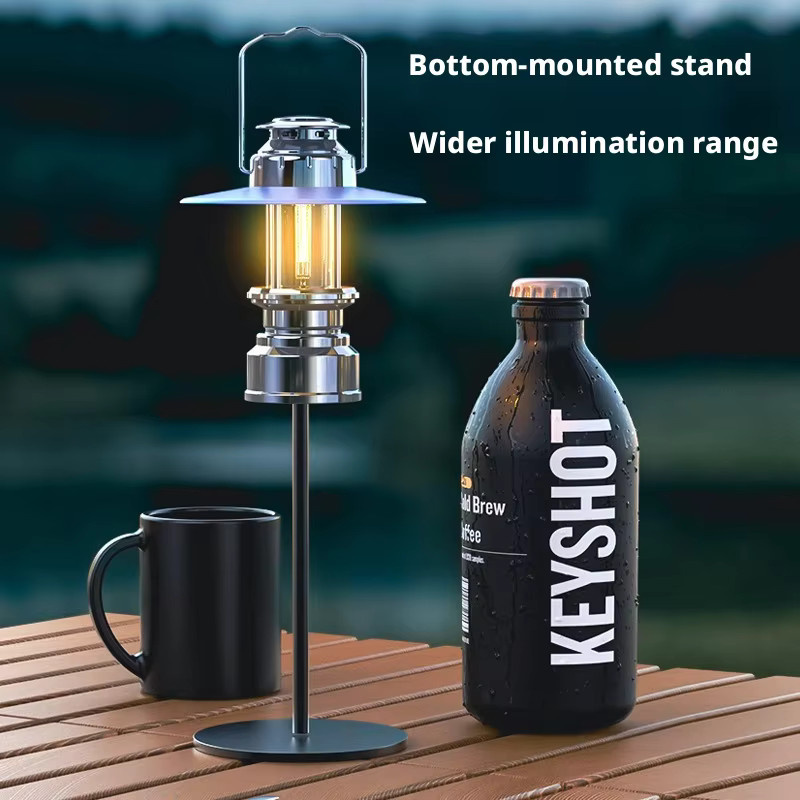 XIWANGFIRE Outdoor Vintage LED Campinglaterne in Silber mit Akku und warmweißem Licht - Bild 4