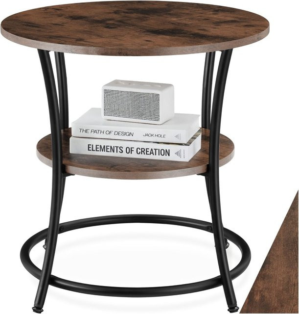 tectake Beistelltisch Saint Louis im Industrial Style, rund mit 2 Ablagen, Schwarz-Braun, B/T/H: 55 x 55 x 56 cm - Bild 1